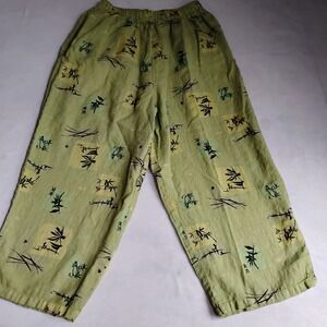 Tanuja Pants Medium 100 Linen Wide Leg Elastic Waist Office Lagenlook Beach